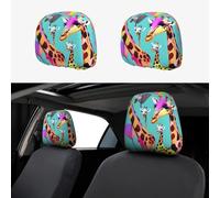 ZhanGM Colorful Giraffe Fans Lovers Print Car Headrest Cover Set â€“ 2 Pcs Elastic Breathable Protector for SUV Trucks Vans â€“ Front Seat Head Rest