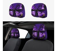 ZhanGM Cute Purple Butterfly Print Car Headrest Cover Set - 2 Pcs Elastic Breathable Protector for SUV Trucks Vans - Front Seat Head Rest