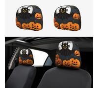 ZhanGM halloween Moon Bat Pumpkin Print Car Headrest Cover Set – 2 Pcs Elastic Breathable Protector for SUV Trucks Vans – Front Seat Head Rest