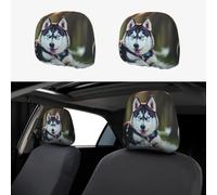 ZhanGM Husky Dog Print Car Headrest Cover Set - 2 Pcs Elastic Breathable Protector for SUV Trucks Vans - Front Seat Head Rest