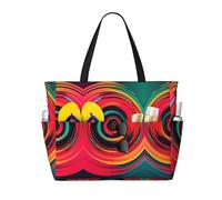 ZhanGM Large Capacity Abstract Circle Swirls Print Beach Travel Tote Bag – Lightweight, Ideal for Family Vacations, Cruises, and Camping