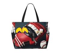 ZhanGM Large Capacity baseball and Glove Print Beach Travel Tote Bag - Lightweight, Ideal for Family Vacations, Cruises, and Camping