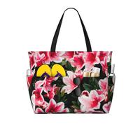 ZhanGM Large Capacity Beauty pink Floral Flowers Print Beach Travel Tote Bag - Lightweight, Ideal for Family Vacations, Cruises, and Camping