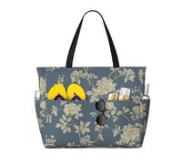 ZhanGM Large Capacity Blue And Yellow Flowers Print Beach Travel Tote Bag – Lightweight, Ideal for Family Vacations, Cruises, and Camping