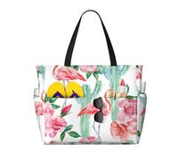 ZhanGM Large Capacity Cactus Flamingo Rose Flowers Print Beach Travel Tote Bag – Lightweight, Ideal for Family Vacations, Cruises, and Camping