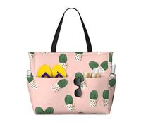ZhanGM Large Capacity Cactus pink Print Beach Travel Tote Bag – Lightweight, Ideal for Family Vacations, Cruises, and Camping