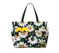 ZhanGM Large Capacity Floral Flowers Daisies Print Beach Travel Tote Bag – Lightweight, Ideal for Family Vacations, Cruises, and Camping