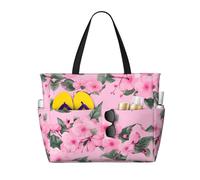 ZhanGM Large Capacity Pink Cherry Floral Print Beach Travel Tote Bag – Lightweight, Ideal for Family Vacations, Cruises, and Camping
