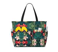ZhanGM Large Capacity summer hawaiian Print Beach Travel Tote Bag â€“ Lightweight, Ideal for Family Vacations, Cruises, and Camping
