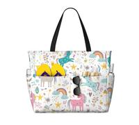 ZhanGM Large Capacity Unicorns Pink Print Beach Travel Tote Bag – Lightweight, Ideal for Family Vacations, Cruises, and Camping