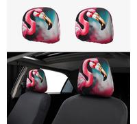 ZhanGM Painting Flamingo Print Car Headrest Cover Set - 2 Pcs Elastic Breathable Protector for SUV Trucks Vans - Front Seat Head Rest