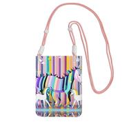 ZhanGM Pink Carry Mobile Phone Bag – Unicorns On Colorful Stripes Print Crossbody Purse, Strap, Lightweight, Ideal for Commuting and Shopping