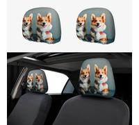 ZhanGM Wearing Clothes Cute Corgi Dogs Print Car Headrest Cover Set - 2 Pcs Elastic Breathable Protector for SUV Trucks Vans - Front Seat Head Rest