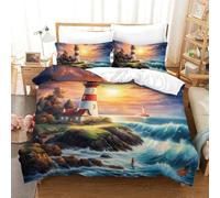 Zhangmyxsh 3D Printing Duvet Cover Set Lighthouse Decorative Duvet Cover Antibacterial Comforter Cover 3pc With Pillow Cases Bedding Cover for Boys Adult King（220x240cm）