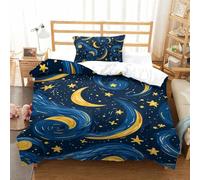 Zhangmyxsh Stars And Moon Bedding Duvet Set Quilt Cover Set Bedspread Bedroom with Pillow Cases With Zipper Closure Soft Microfiber Bedding Set Single（135x200cm）