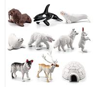 Zhangpu 10 Pieces Arctic Circle Ocean Marine Animals Figurines Animal Learning Template Set for Children Arctic Rabbits, Arctic Foxes, Huskies, Seals, etc.