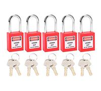 Zhangpu 5 Sets 38mm Lockout Lock with Keys,Insulation LOTO Nylon PA Steel for Nuclear Energy Logistics Transport (Red)