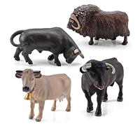 Zhangpu Farm Animal Models 4 Piece Farm Cow Cattle Ox Bull Figurine Set Early Educational Playset for Tollders Children (4 Cattle Models About 670g)