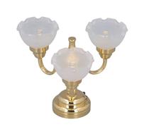 Zhangpu Miniature Dollhouse Ceiling Lamp Elegant 3 Heads Battery Powered Metal Glass Chandelier for 1:12 Scale Decoration Photography Props