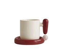 zhangrui1888 Coffee Mug Red Cup and Dish Set Mug, Ceramic Coffee Mug in Set of 1 Capacity 13.53 oz for Home or Best Friend Pairing Cups Mugs