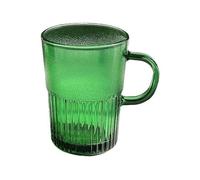 zhangrui1888 Glass Cups Green Glass Mug with Handle, 16 Oz Vertical Stripe Drinking Glasses Glass Coffee Mugs(Frosted)