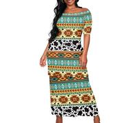 Zhangruoheng Women Island Short Sleeves Set Native American Pattern 2 Piece Skirt Set Half Sleeve T-Shirts Long Maxi Dresses, African Dashiki Tribal Print, L