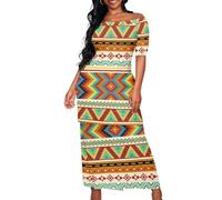 Zhangruoheng Women Island Short Sleeves Set Native American Pattern 2 Piece Skirt Set Half Sleeve T-Shirts Long Maxi Dresses, African Aztec Geometry, L