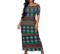 Zhangruoheng Women Island Short Sleeves Set Native American Pattern 2 Piece Skirt Set Half Sleeve T-Shirts Long Maxi Dresses, African Geometry, S