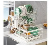 ZHANGshouf Dish Drain Rack for Kitchen Counter,Multifunctional Cutlery Organizer,3 Tier Dish Drying Rack for Countertop with Drain Tray/Cutting Board/Cup Holder,Stackable Plate Drainer(White)