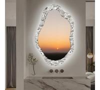 ZHANGshouf Irregular LED Bathroom Mirror Stainless Steel Frame Wave Wall Mirror With Lights CRI 90+/ 3 Colors Dimmable/Touch Control(55x90cm/21.6x35.4in)