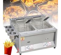 ZHANGshouf Professional Gas Deep Fryer, 8L/16L/24L Large Stainless Steel Lpg Deep Fryer, Free-Standing Temperature Control, with Frying Baskets and Lid, for Commercial Restaurant Home Kitchen,8L+8L