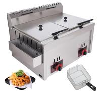 ZHANGshouf Professional Gas Double Cylinder Double Basket deep Fryer with Button Control, high Heating Performance, Multifunctional Commercial deep Fryer, 10L*2 Capacity