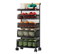 ZHANGshouf Vegetable Storage Rack Adjustable Fruit Basket Cart Basket Removable Storage Cart with Wheels,Black,5th floor