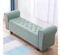 ZHANGXAO Large Capacity Foot Stool For Bedroom Living Room,Upholstered Vintage Storage Ottoman With Wood Legs,Tufted Linen Armed Storage Bench-Green 100x40x40cm(39x16x16inch)
