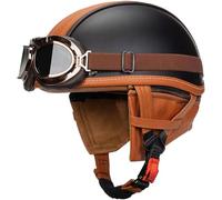 ZHANGXIO Leather German-Style Motorcycle Half Helmet ECE-Approved for Adults with Goggles Fits Scooter/Bike/Cruiser/Moped/Chopper - Men & Women