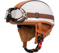 ZHANGXIO Motorcycle Half Helmet, German Leather Face ECE Approved Cap Shell Helmet+Goggles Retro Open-Face Helmet with Adjustable Quick Release Buckle