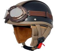 ZHANGXIO Retro German-Style Leather Half Helmet - ECE Certified Motorcycle Gear with Goggles Compatible with Scooters/Bikes/Cruisers Men’s & Women’s