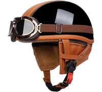 ZHANGXIO Retro German Style Leather Motorcycle Half Face Helmet, ECE Approved Retro Open Face Helmet with Goggles Street Motorcycle Half Helmet for Cruiser Scooter Touring, Pilot Helmet