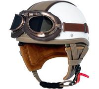 ZHANGXIO Vintage Leather Half Helmet German Design - Motorcycle Gear with Removable Goggles for Scooter, Bike, Cruiser Riders (Men/Women) ECE-Certified