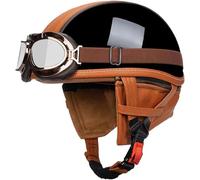 ZHANGXIO Vintage Motorcycle Half Helmet German Style Motorbike Half Helmet with Goggles Leather Scooter Half Helmet ECE Approved Retro Motocross Helmet for Adult Men Women