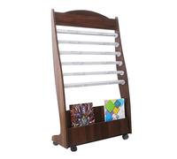 ZHANGXLIOZ-2025 Magazine Rack Simple Newspaper Rack Office Wooden Floor Standing Magazine Vertical Book Walnut with Six Clips and Pulleys