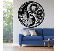 ZHANGXUANS Black vinyl wall sticker - dragon and phoenix pattern, suitable for living room or bedroom, expressing the theme of tradition and harmony, removable wall sticker 57X57 Cm
