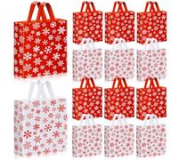 Zhanmai 100 Pcs 10 x 13'' Christmas Plastic Shopping Bags Xmas Red and White Snowflake Reusable Shopping Bags with Handles for Xmas Party Supplies
