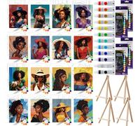 Zhanmai 16 Pcs 7.9 x 9.8 Inch Pre Drawn Canvas for Painting Kit Pre Stretched Canvas DIY Coloring Outline Painting Boards for Beginners Adults Party Favor Adult's Date Night(Afro Queen)
