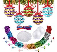 Zhanmai 16 Pcs Christmas Crafts Sequin Ornaments Kit Include Foam Balls Sequins for Crafts Ribbons Pins DIY Christmas Tree Ornaments for Adults Arts and Craft Supplies Christmas Party Decor(Colorful)