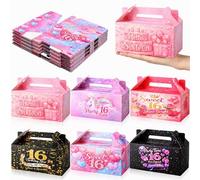 Zhanmai 24 Pack Sweet 16 Party Birthday Treat Boxes Goodie Boxes with Handle 16th Birthday Favor Gift Container Cookie Cupcake Snack Hello Sixteen Exchange Gift Container Party Favors