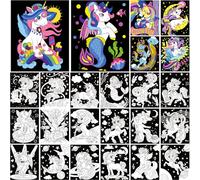 Zhanmai 24 Pack Velvet Coloring Posters Unicorn Fuzzy Velvet Coloring Posters Crafts for Kids Color Your Own Poster Bulk for Holiday School Party Home Activities