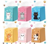 Zhanmai 24 Pcs Cat Goodie Bags Cat Party Favors Cute Kitty Gifts Candy Treat Paper Bags with Handles for Kids Birthday kitten Party Decoration Supplies for Pet Adoption