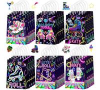 Zhanmai 24 Pcs Roller Skating Goodie Gifts Bags Let's Skate Party Favor Purple Let's Roll Candy Treat Bags with Handles for Glow Neon Birthday Party Decoration Supplies