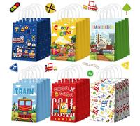 Zhanmai 24 Pcs Train Party Favor Bags Train Theme Gift Treat Paper Candy Goodie Bag with Handle for Train Birthday Party Favors Supplies Decoration